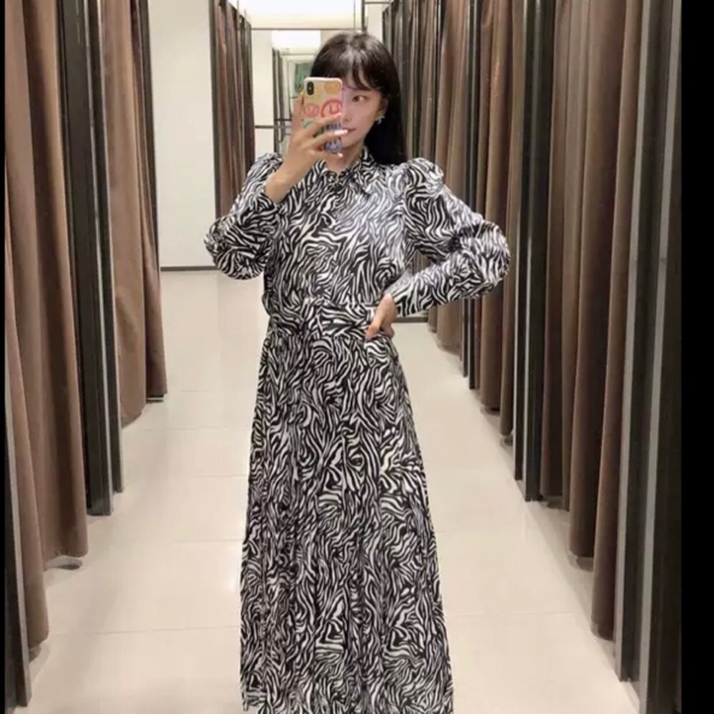 NWT ZARA Zebra Animal Print Midi Dress With Belt